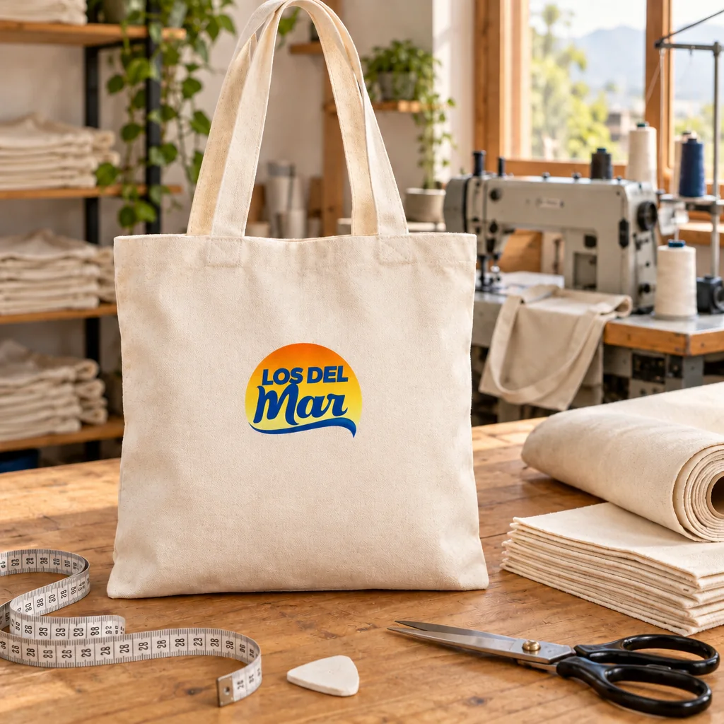 Bolsa ecológica de crea confeccionada a medida con logo estampado, en nuestro taller